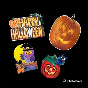 Vintage Halloween Autumn Die Cut Decorations Eureka Hallmark USA Pumpkin Owl