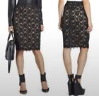 bcbg maxazria Bess Skirt Black Lace Knee Length Pencil Skirt Satin Lined Sz S