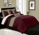 8-Piece Luxury Burgundy Brown Coffee Bedding Set Pleated Stripe Comforter Set
