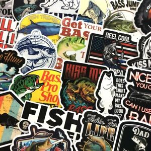 50pcs Fishing Outdoors Themed Waterproof Sticker Pack Bass Fish Stickers Set