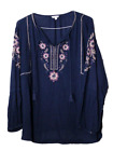 SONOMA TUNIC BLOUSE ladies 2X navy blue w/purple beige embroidery long sleeve