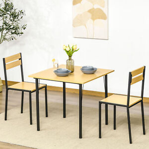 3-Piece Dining Room Kitchen Table & 2 Chairs Furniture Set for Home, Bamboo