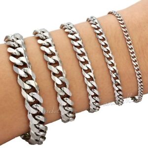 Men's Chain 3/5/7/9/11mm Stainless Steel Bracelet Silver Curb Cuban Link 7-11
