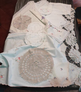 Lot TABLECLOTHS antique textiles various embroidery added lace