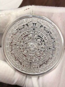 Scarce 5 Oz .999 Silver Aztec Mayan Calendar Cuauhtemoc Bullion Round in Bag