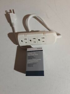 3 Outlet Mini White Power Strip with 1.5 ft. Cord Cable New 15A Amp 1625 14 Gage