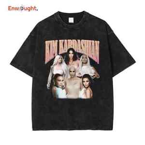 Kim Kardashian T Shirt Vintage Washed Tops Tees Oversized T-shirt Harajuku Short