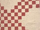 Vintage Cutter Quilt Piece 18” x 23” Nice Quilting  Red Cream Worn & Tattered #3
