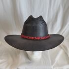 Bangora Black Straw Cattleman Cowboy Hat Size 7 5/8 ECV Red Hat Band