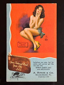 Rifkin Bank Advertisement Postcard Attractive 1940s Pinup Girl Art by Earl Moran
