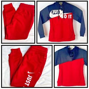 Women's Nike Just Do It (Air) Fleece Sweat Suit Hoodie/Joggers Outfit Red