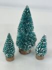 LOT 3 Mini Bright Green Miniature Bottle Brush Snow Flocked Christmas Trees