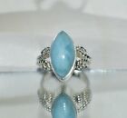 GLAMOROUS  6.50ct.  NATURAL SKY BLUE LARIMAR .925 STERLING  SILVER RING COCKTAIL