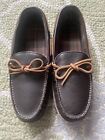 LL Bean Handsewn Mens Size 9 Moccasins Slippers Brown Leather Flannel Lined NEW!