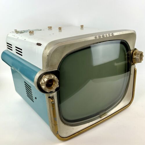 Vtg Zenith Portable Television Turquoise Teal Gold Atomic 50's MCM Retro TV