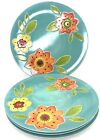 4 Gates Ware by Laurie Gates Melamine Lunch Plates Teal Floral Pattern 11”