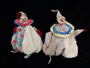 2 Vintage / Antique Handmade Beanbag Clown Dolls