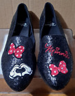 Disney Minnie Mouse Glitter Flats Size 10WW Embroidered Shoes Bows Heart Hands
