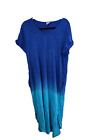 Chico's Blue Ombre V-Neck Beach Summer Short Sleeve Maxi Dress Womans Size 3/ XL