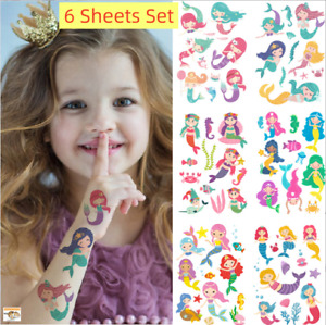 6 Sheets/Set Kids Colorful Temporary Tattoo Stickers Waterproof Mermaid Body Art
