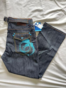 New Men's AKON KONVICT Embroidered HandCuffs  Baggy RAW DENIM JEANS SIZE: 34- 42