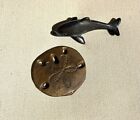 New ListingVintage Set of 2 Small Solid Brass Dolphin and Sand Dollar Sea Theme Figurines