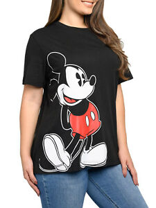 Mickey Mouse T-Shirt Short Sleeve Side Leaning Black Womens Plus Size Disney