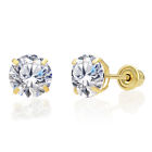 10K Solid Yellow Gold Solitaire Round CZ Sleeper Stud Earrings Screwback 2mm-8mm