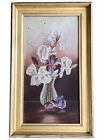 Antique Oil Painting of Iris Flowers on Canvas C.1883 Signed & Framed 20 x 12”