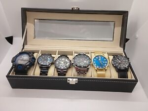 Men's Watches New With Stylish Case Lot Of 6 Quartz Digital Date Diving Assorted