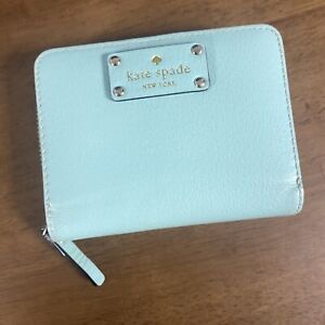 Kate Spade Wellesley Cara French Turquoise Blue Leather Clutch Wallet Small