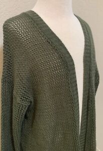 Vtg Mudd Green Oversized Open Front Knit Net Cardigan Sweater Sz M Long Sleeves