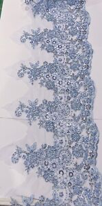 Baby Blue Metallic Cord Beaded Lace Scalloped Trim Border  -11.75” Wide Sold BTY