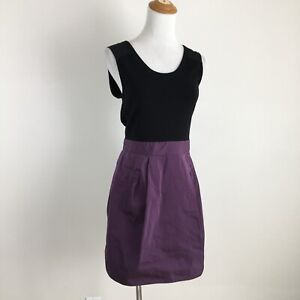 THEORY Black Virgin Wool Purple Polyester DRISTI Fit & Flare Dress Womens sz 6