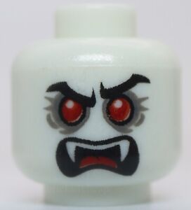 Lego Glow in the Dark Alien Head Vampire Black Eyebrows Red Eyes Fangs Scowl