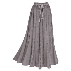 Women's Floral Embroidered Maxi Skirt-Over-Dyed Long Peasant Skirt, Ankle Length