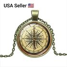 Old Fashion Vintage Compass Pendant Chain Necklace Antique Style Jewelry Bronze