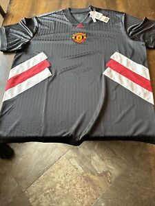 Adidas Manchester United 2021 Icon Striped Jersey Charcoal Men's XL !NEW W TAG!