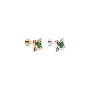 14K REAL Solid Gold Emerald Granule Bead Stud Helix Tragus Cartilage Earring 16G