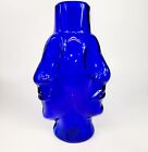 Two Faced Blue Cobalt Glass Vase. Artisan, Hand Blown, Unique, Oddity, Unsigned