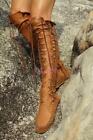 Roma Womens Leather Lace Up Over The Knee High Boots Vintage Moccasins shoes