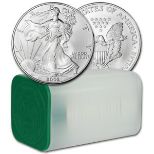 2002 American Silver Eagle 1 oz $1 - 1 Roll - Twenty 20 BU Coins in Mint Tube