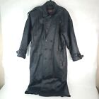 Vtg Phase 2 Double Breast Full Length Long Leather Trench Coat Black Large READ