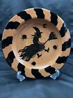 Laurie Gates Halloween Plate. Witch & Spiders. Orange & Black. 9.5”
