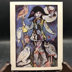 1981 Reprint Card “Harlequin With Moons And Owls” By Mina Conant