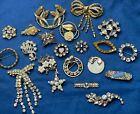Vintage LOT of Costume Jewelry Brooches Lapel Pins - Estate Sale Rhinestones