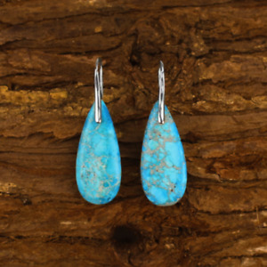 Natural Turquoise Stone Teardrop Dangle Earrings Blue Gemstone Hook Earrings