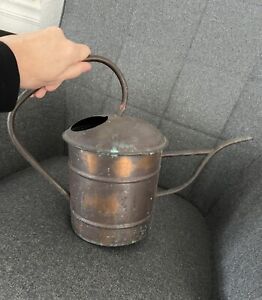 Vintage Mid Century Brass Watering Can Retro Copper Verdigris Patina Oil Can