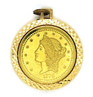Vintage Estate Goldtone 1776 Coin Pendant with Green Hologram Design on Back