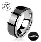 Personalized Engraved Men's Spinner Ring Blue and Silver Two Toned